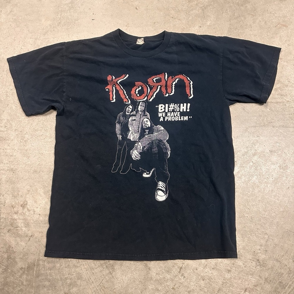 Vintage Korn Shirt Mens Medium Black Short Sleeve Metal Band Y2K Problem Tour